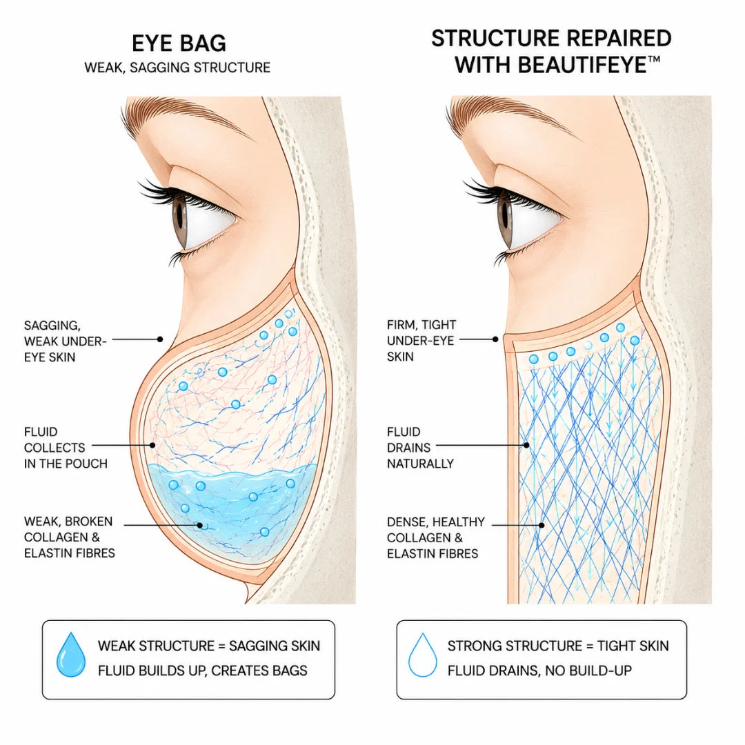 Firm skin holds tight — weakened skin sags like worn-out elastic