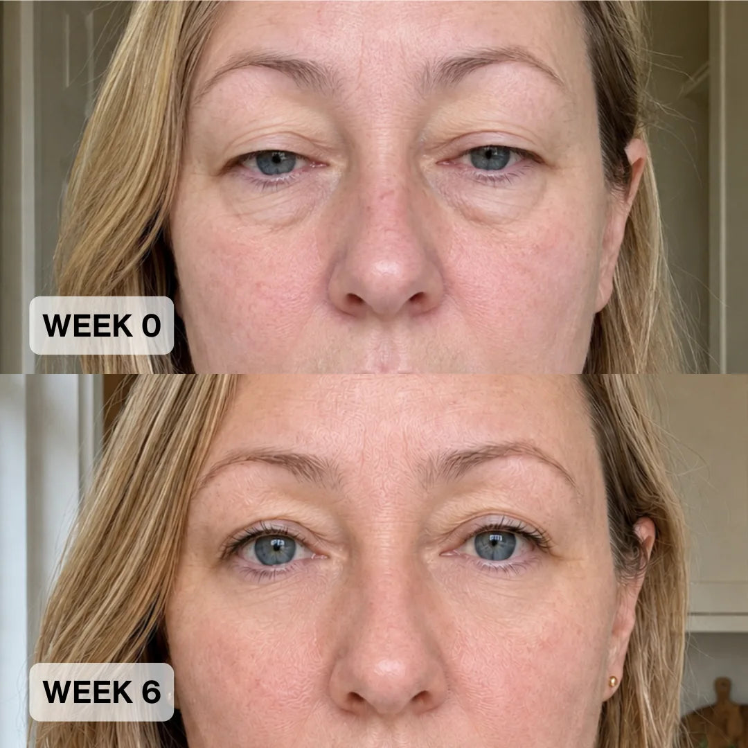 Week 0 vs Week 6 — same lighting, same angle
