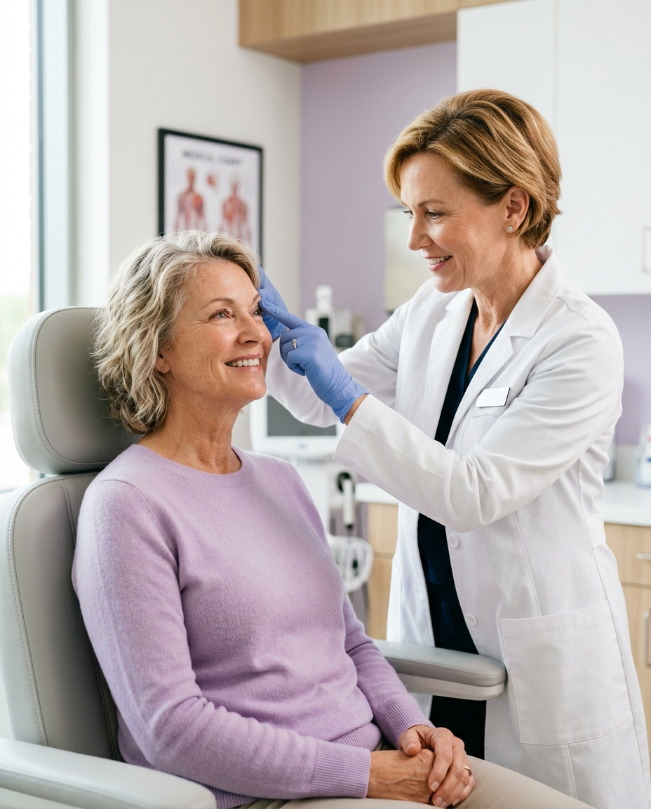 Dermatologist checking a patient's upper eyelid